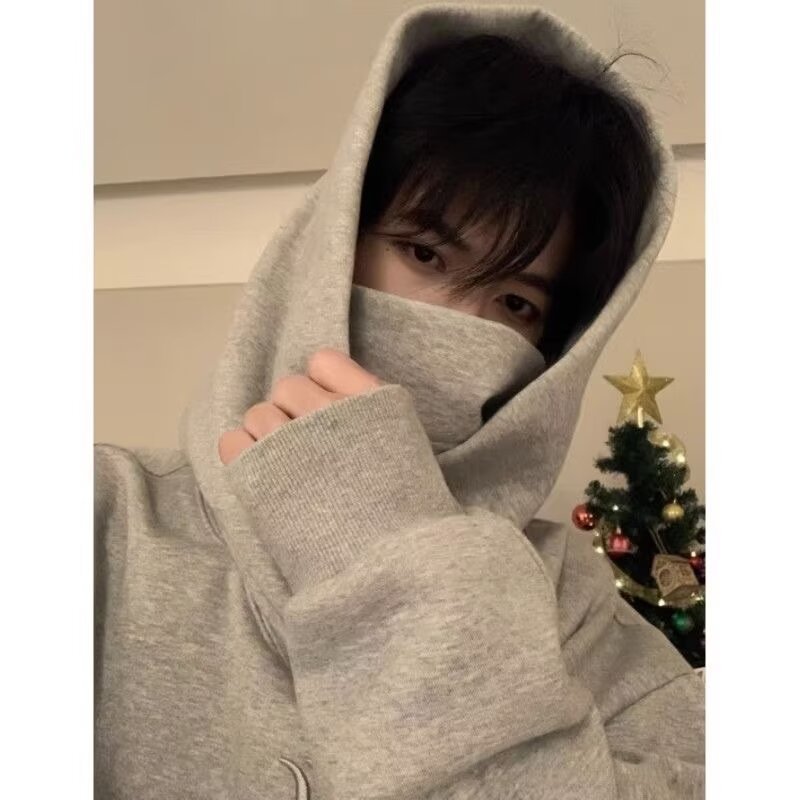 Felpa con cappuccio uomo finto due pezzi collo alto e zip lunga_voghion.com