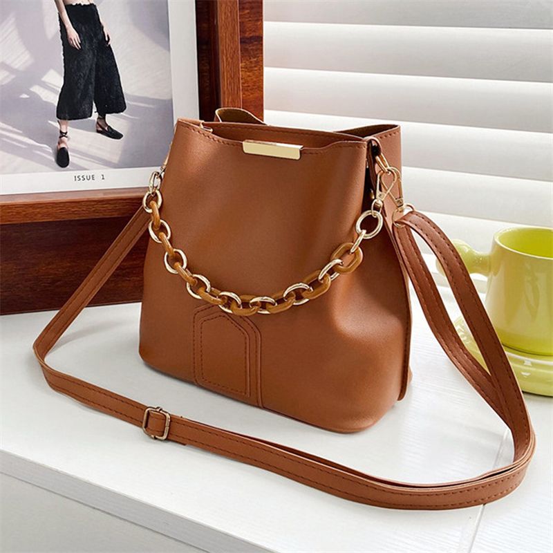 Retro Mode Einfache Nieuwe Textuur Grote Kapazität Dames Kette Tragbare Messenger Bucket Bag_voghion.com