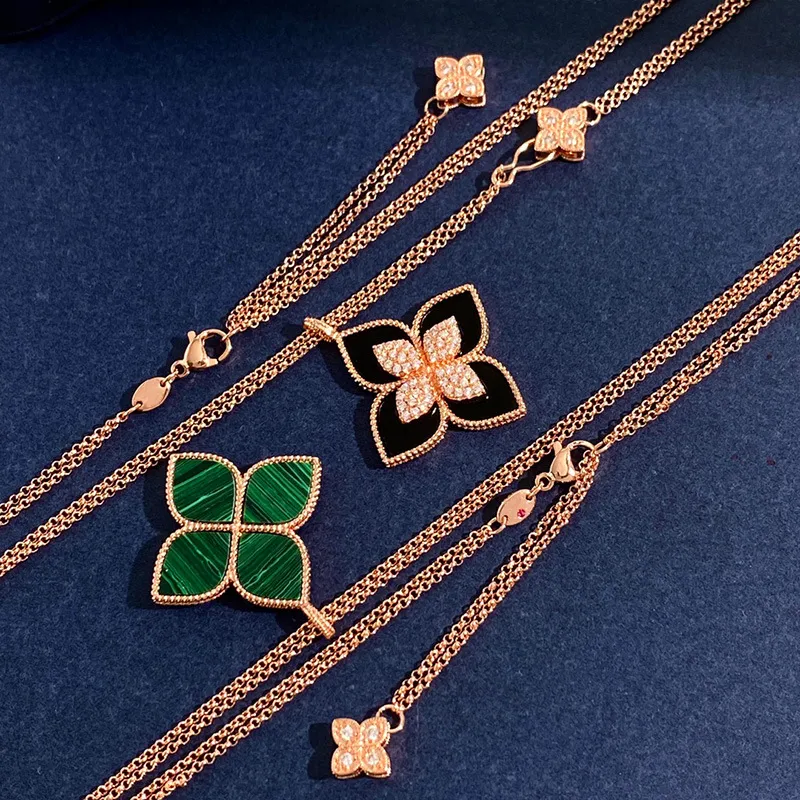 marchio clover designer collane con ciondolo per donna oro argento dolce 4 foglie fiore doppia fila elegante collana maglione_voghion.com