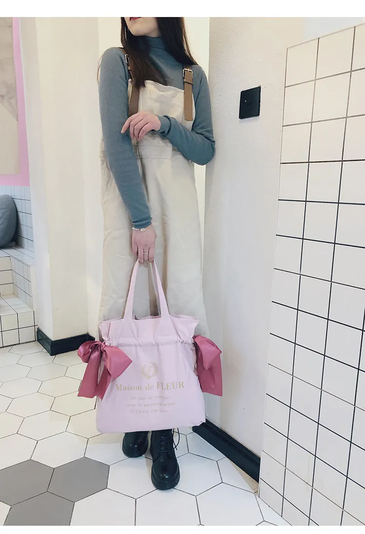 Borsa a tracolla carina da donna, per ragazze adolescenti, con fiocco, per studenti, borsa riutilizzabile, borsa per la spesa da donna, nuova moda_voghion.com