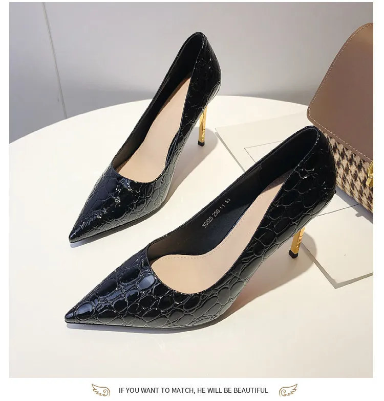 Weibliche High Heels Sexy Pumps mit Handtasche Sets Krokodil Pu Büro Dame Kleid Party Schuhe Match Frauen Gripsack Braun_voghion.com