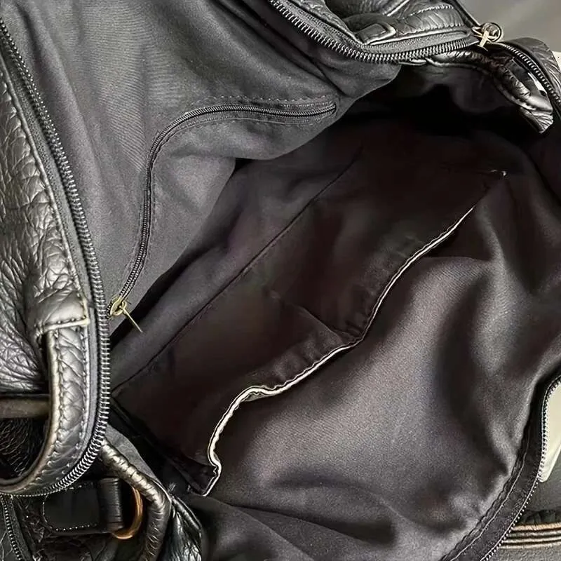 Sac à bandoulière asymétrique Y2k Spicy Girl en cuir délavé vintage pour moto, grande capacité_voghion.com