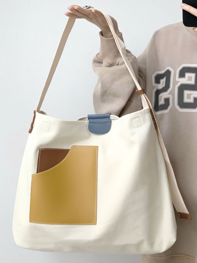 Eine Schulter Umhängetasche künstlerische große Kapazität contrstierende Canvas Tasche Nische ins koreanische Version_voghion.com