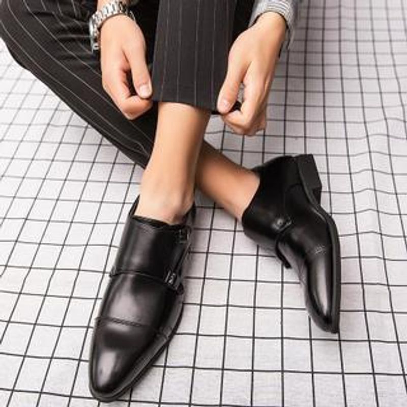 2023 autumn new retro British leather personality buckle formal men's business casual monk shoes_voghion.com