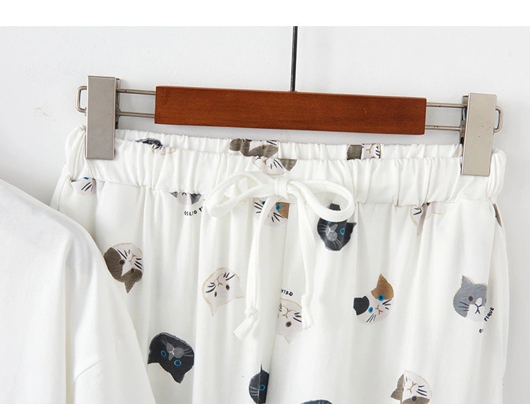 Nachtwäsche für Damen Pyjama für Damen, kurzärmelige Hose mit Cartoon-Katze und Kaninchen-Motiv, Heimanzug_voghion.com