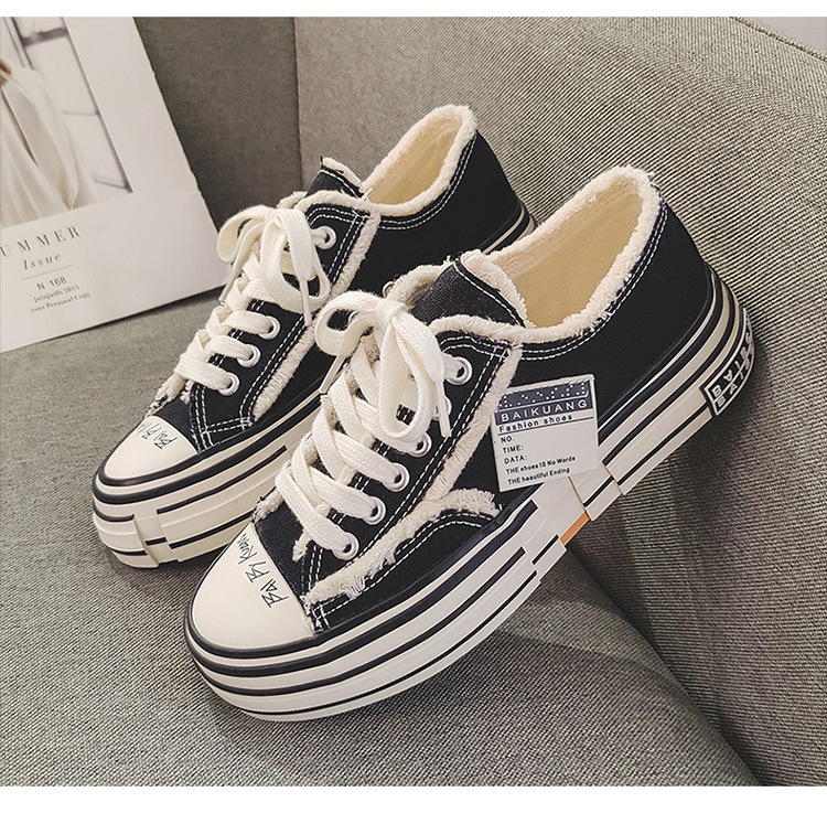 New Celebrity Same Style Beggar Vulcanized Thick Sole Increase Low Top Couple Canvas Trendy Shoes for Men and_voghion.com