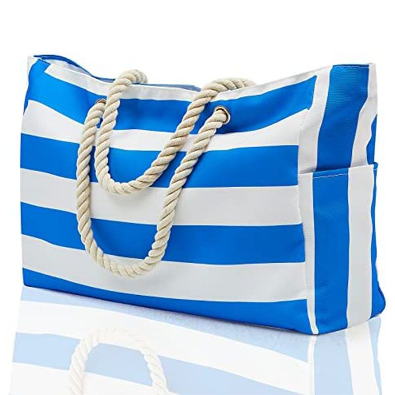 Gestreifte Strandtasche Bohemian Aufbewahrungstasche Canvas Reisetasche große Kapazität Einkaufstasche umweltfreundliche_voghion.com