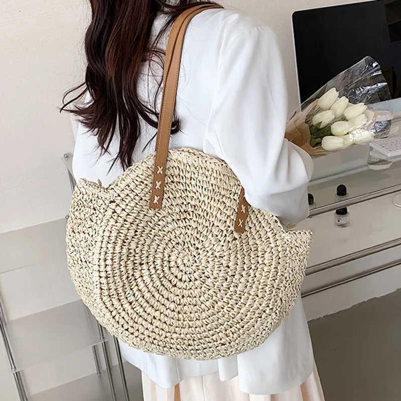 Damen Stroh Schultertasche Für Den Strand Große Handtasche_voghion.com