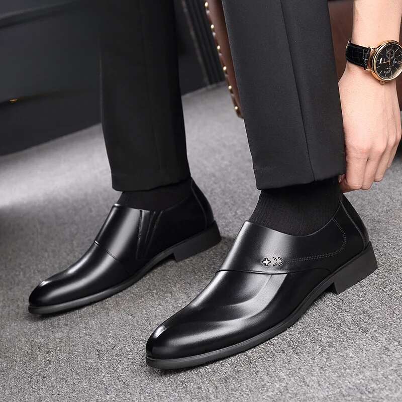 Zapatos de boda británicos de piel de vaca sin cordones para hombre, informales, de primavera y otoño_voghion.com