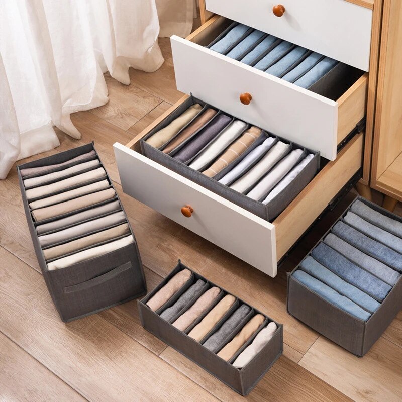 1pc Pants Storage Box, Jeans Divider Storage Box, Wardrobe 9 Grids Storage Basket_voghion.com