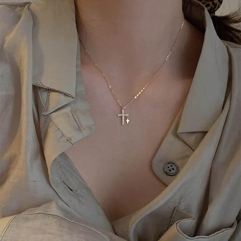 Anheng Halskjeder Glitrende Zirkon Halskjede For Kvinner Mote Elegant Minimalistisk Kors Geometrisk Sommer Kragebeinkjede_voghion.com