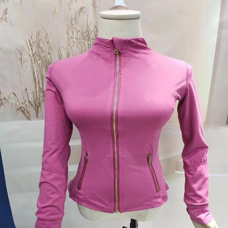 Sports yoga women's fiess jacket sports quick drying top solid color gold zipper sportswear_voghion.com