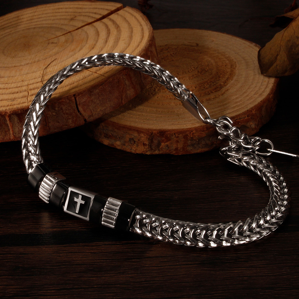 Kreuz Titan Stahl Armband für Männer_voghion.com