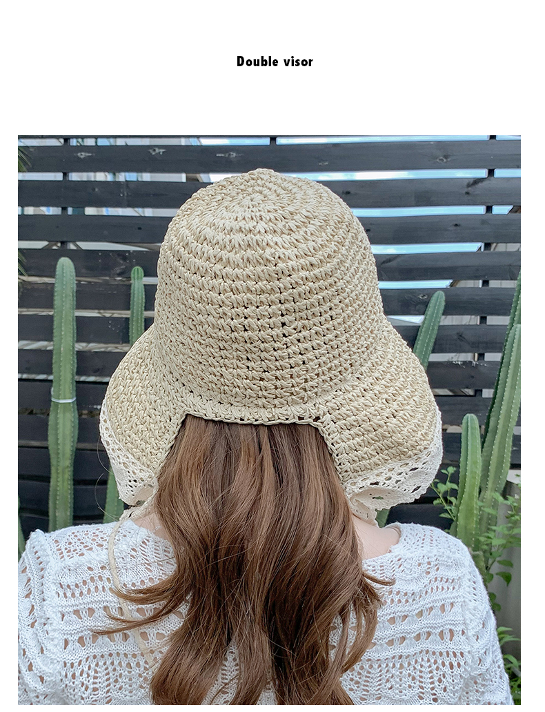 Internet famous straw female summer lace tied hat, fresh refreshing beach vacation, sun protection and shading hat strap_voghion.com