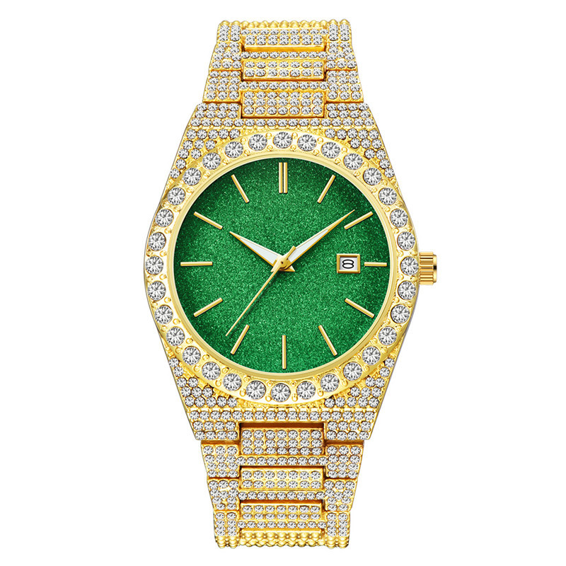 Orologio da uomo al quarzo con calendario in oro e argento con diamanti e datario - Cassa e cinturino in lega - Diverse opzioni di colore_voghion.com