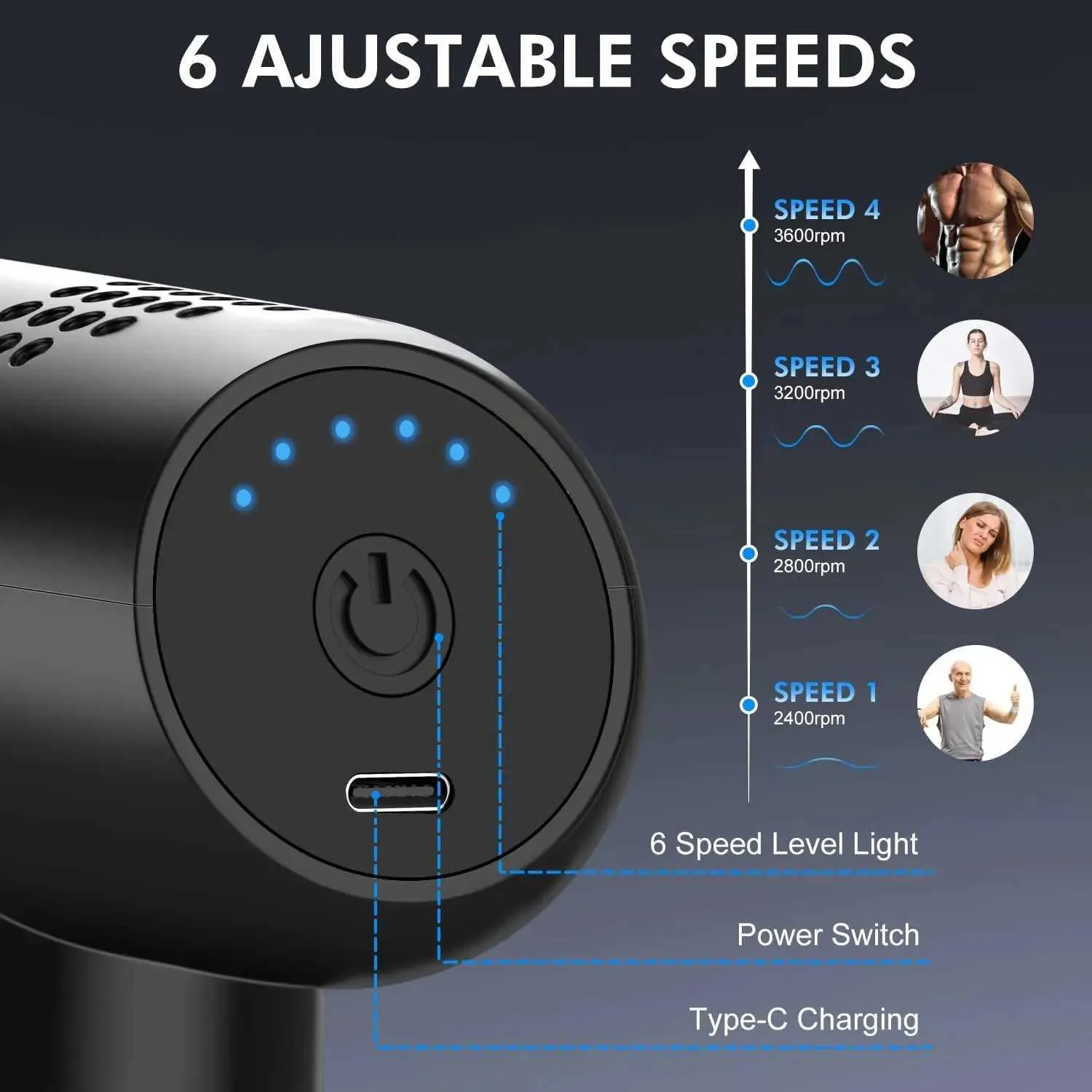 6-Speed Massage Gun - 4 Heads｜Shoulder/Leg Pain Relief_voghion.com