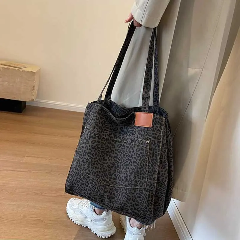 Handtasche mit Leopardenmuster, Retro-Canvas, große Kapazität, Einkaufstasche Y241026_voghion.com