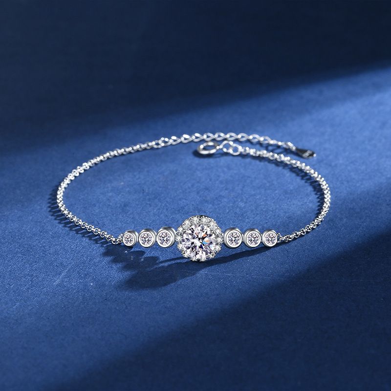 Bracciale da donna in pietra Mosang di colore D, 1 carato, con taglio stellato in argento S, gioielli dal vivo_voghion.com