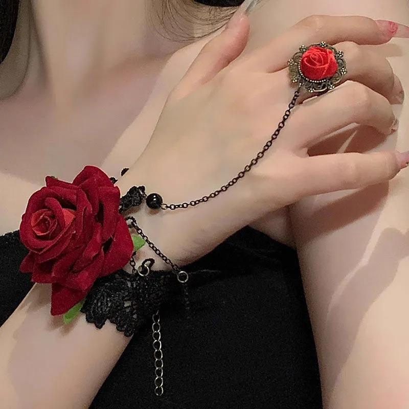 Gothic Rose Flower Bangle Bracelet Vintage Style For Women_voghion.com