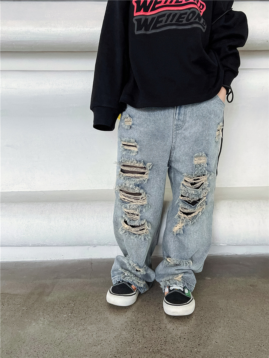 Mutter & Kinder Kinder jeans Jungen mode zerrissene hosen Baby hosen Hipster kinder hosen_voghion.com