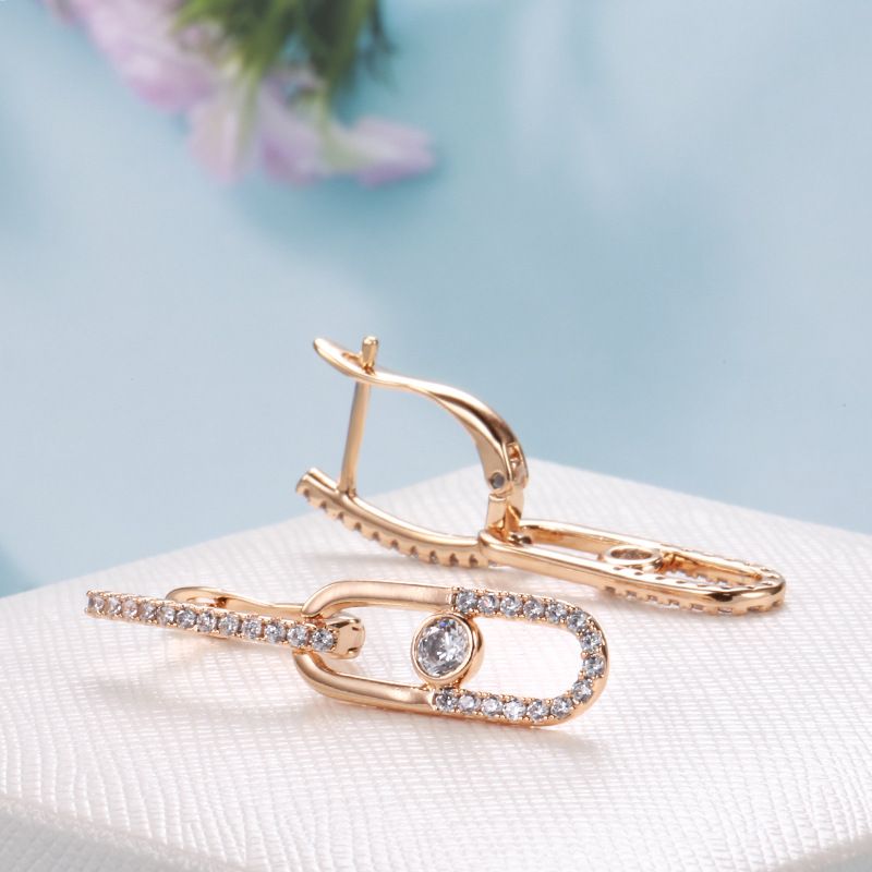 Orecchini da donna in zircone retrò alla moda, in oro rosa 585, con confezione indipendente, con celebrità nette_voghion.com