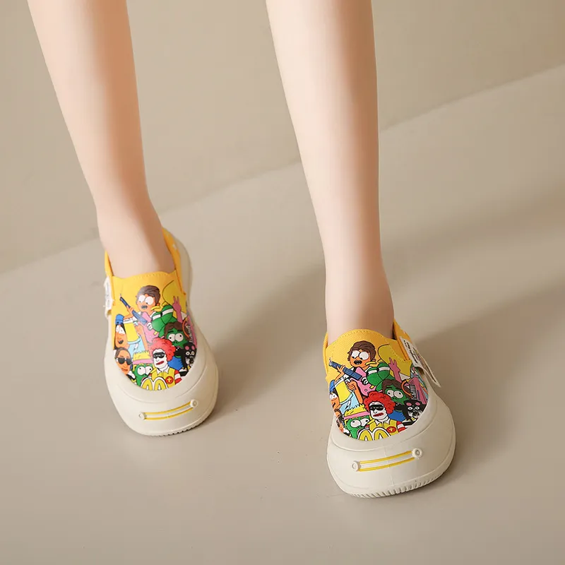 Thick Soled Shallow Mouthed Cartoon Printed Skateboard Shoes With Breathable And Comfortable Mesh Fabric For Casual Wear_voghion.com