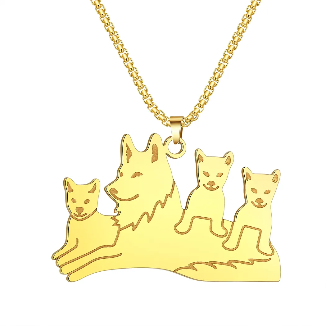 Wolf And Pups Pendant Necklace Animal Lover Gift For Everyone_voghion.com
