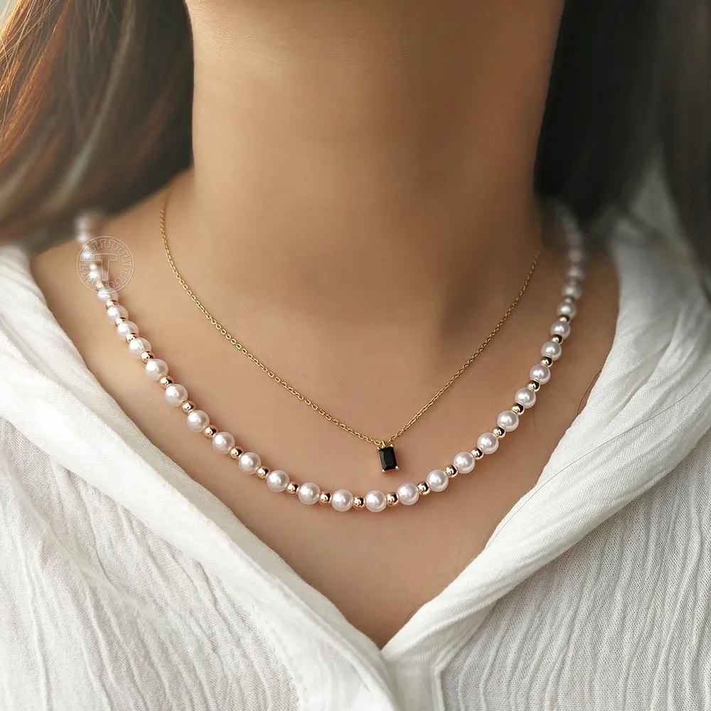 Elegante Imitationsperlenkette Mit Roségoldkette Für Damen_voghion.com