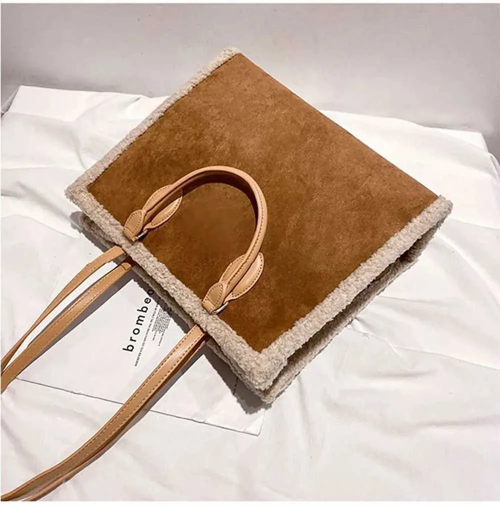 Lammwolle mit Beutel Nischendesign Sinnvolle Textur Große Kapazität Plüschhandtasche Lässige Mode Einzelne Schultertasche_voghion.com