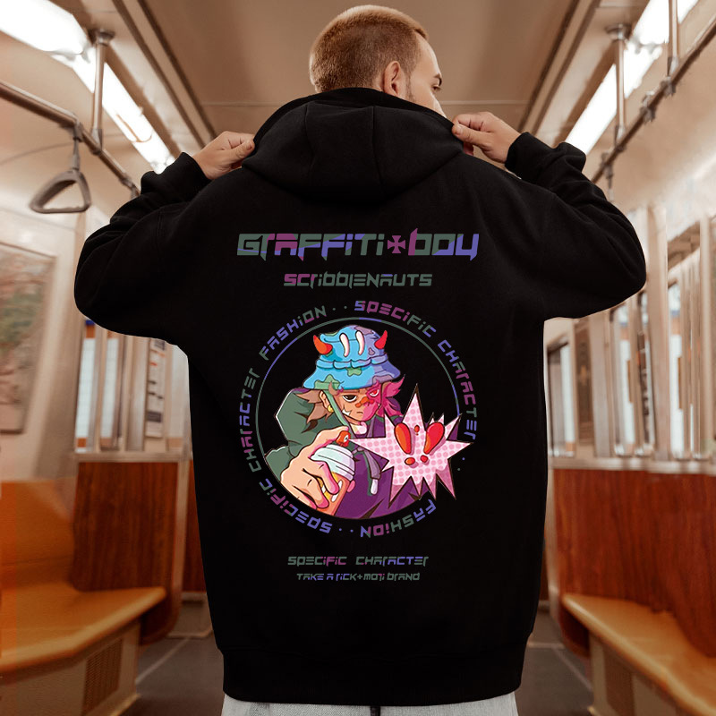 Suéter de hip hop com capuz de pelúcia para Instagram, estilo cartoon, masculino, tamanho grande, pulôver de algodão Hua_voghion.com
