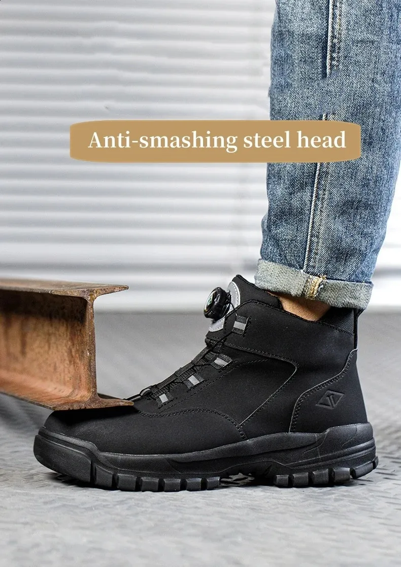 Bottes de sécurité imperméables à bouton rotatif pour hommes, résistantes aux chocs et aux perforations, chaussures de travail légères pour l'automne_voghion.com