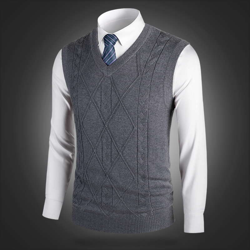 ​​Men's Wool Blend V-Neck Sleeveless Sweater Vest - Casual Solid Color Pullover For Autumn, Slim Fit, Lightweight & Breathable​​