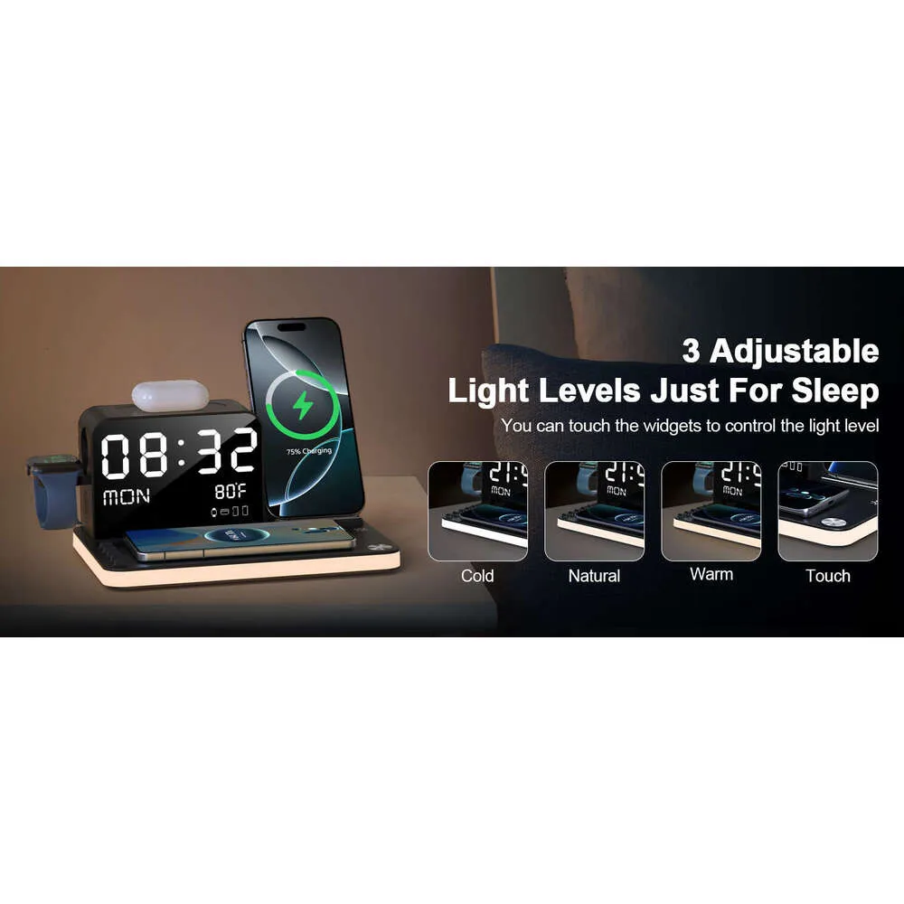 DHGadgets 7 In 1 Wireless Charging Station, Fast Charger Station With Dual IPhone, Bluetooth TimeSync, Night Light,33W_voghion.com