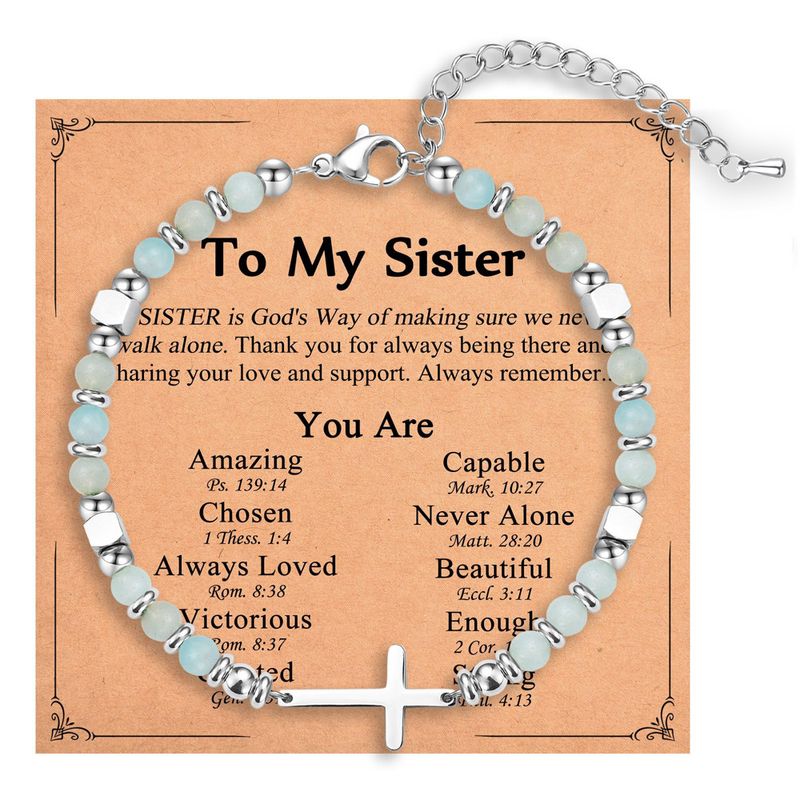 6mm natural stone cross beaded card gift bracelet_voghion.com