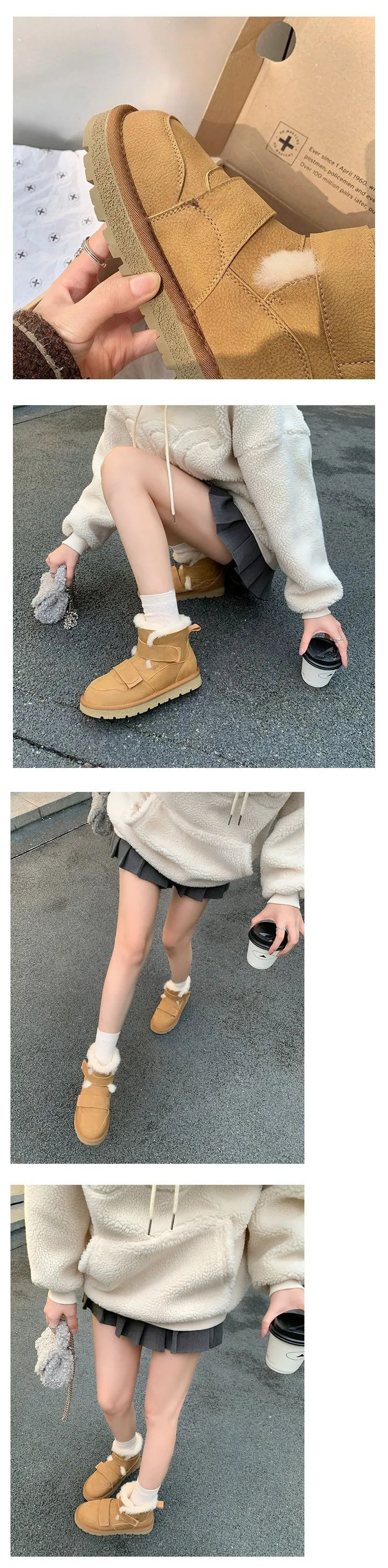 Stivali da neve da donna con punta tonda, taglio medio e suola spessa che offrono calore, comfort e morbidezza. Sono casual e alla moda._voghion.com