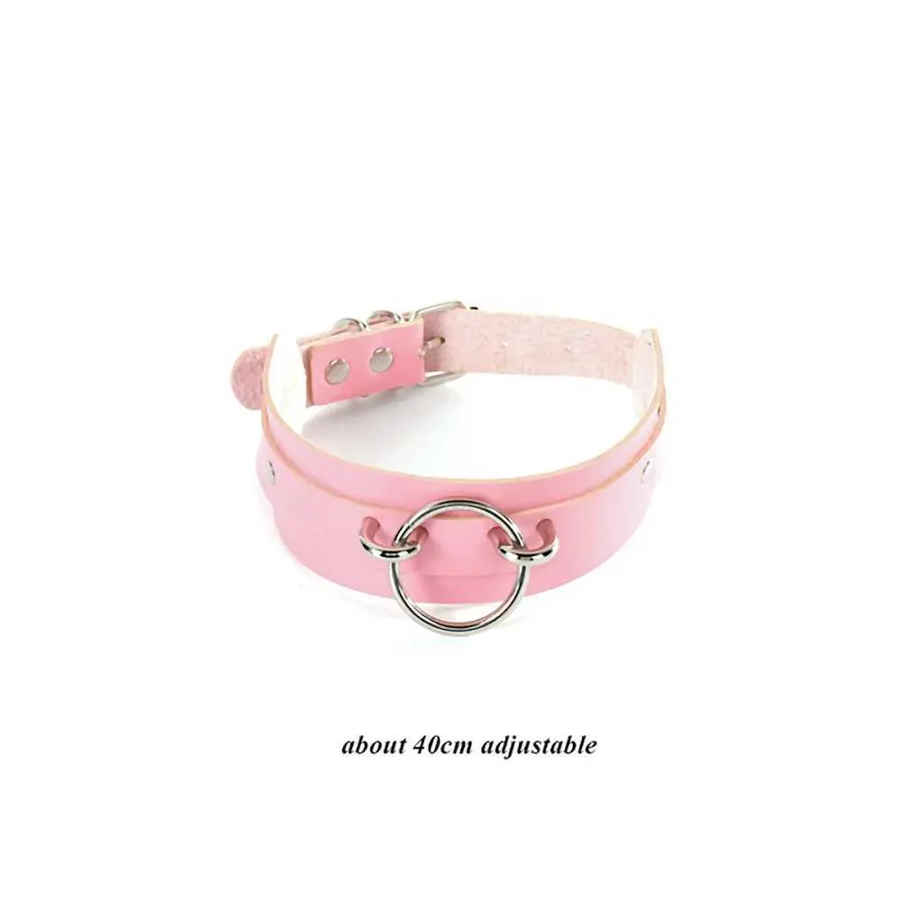 Collier ras du cou gothique en cuir avec pendentif rose sexy et tendance pour femme_voghion.com