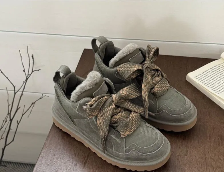 New low top shoes sheep fur integrated frenulum Mel casual women's wool Hailand snow boots_voghion.com