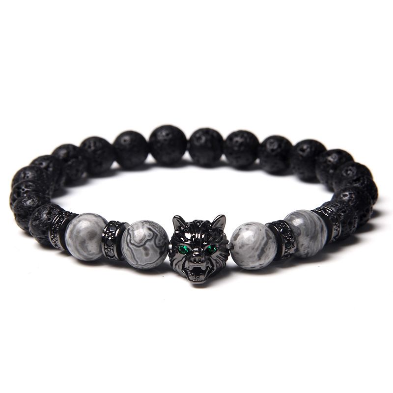 Natural Tiger Eye Stone Bracelet Micro Inlaid With Zircon Wolf Head Beads Men's Jewelry_voghion.com