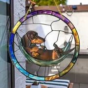 Dachshund In Hammock Suncatcher - 8x8" Acrylic Art. Adorable Decor For Dog Lovers, Perfect As A Unique Gift._voghion.com