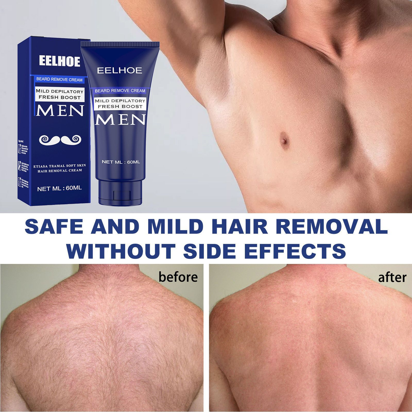 Crème Homme EELHOE : Corps, Poils du Poitrine, Barbe, Crème Douce, Non irritante, Mains, Épilation Axillaire Nettoyage_voghion.com