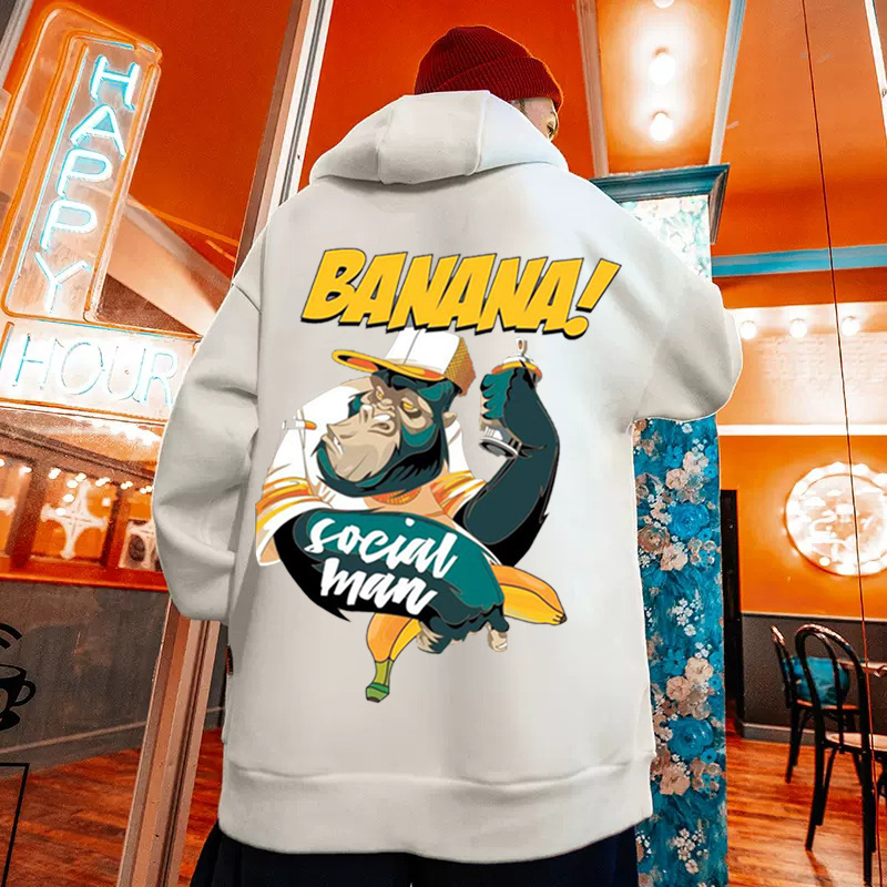 China-Chic Orang-Utan-Pullover große Größe mit Kapuze lose 2024 neue Herrenkleidung Fett plus High Street Mantel_voghion.com