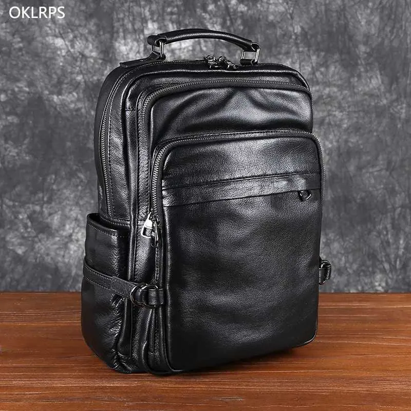 Leather Double Shoulder Baotou Layer Cowhide Backpack Mens Business Computer Bag New Leisure All-Match Travel_voghion.com