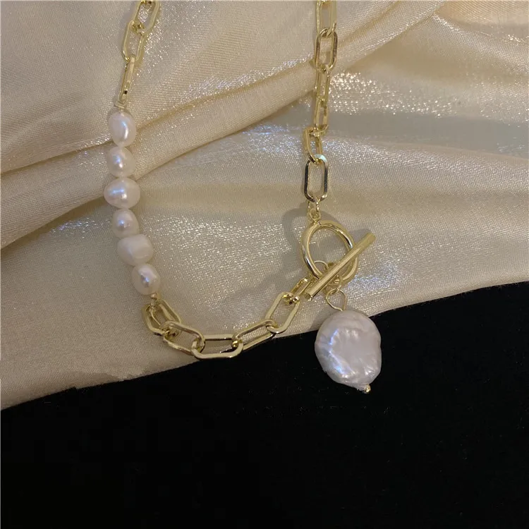 Collier asymétrique en or 14 carats avec perles d'eau douce baroques naturelles pour femme, bijoux originaux, cadeaux non_voghion.com