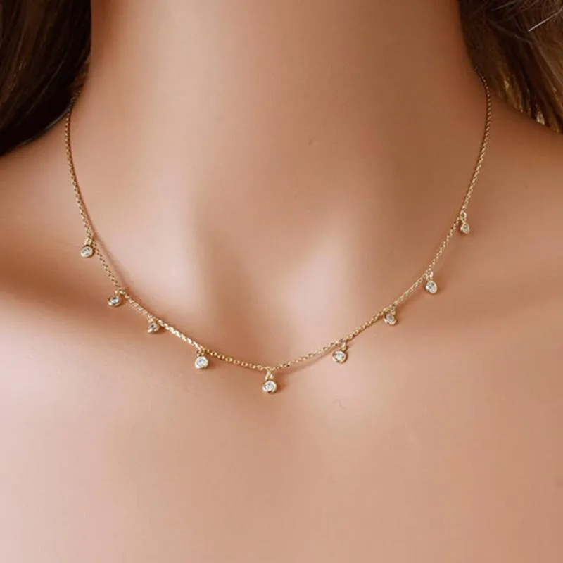 Nuovo cerchio di gioielli con strass, corto, alla moda, fatto a mano, con catena a maglie, collana girocollo, regalo per donne e ragazze, oro, argento_voghion.com
