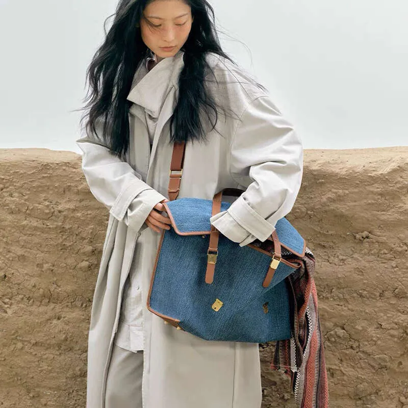 Large Denim Commuting Handbag Backpack Crossbody Bag For Women_voghion.com