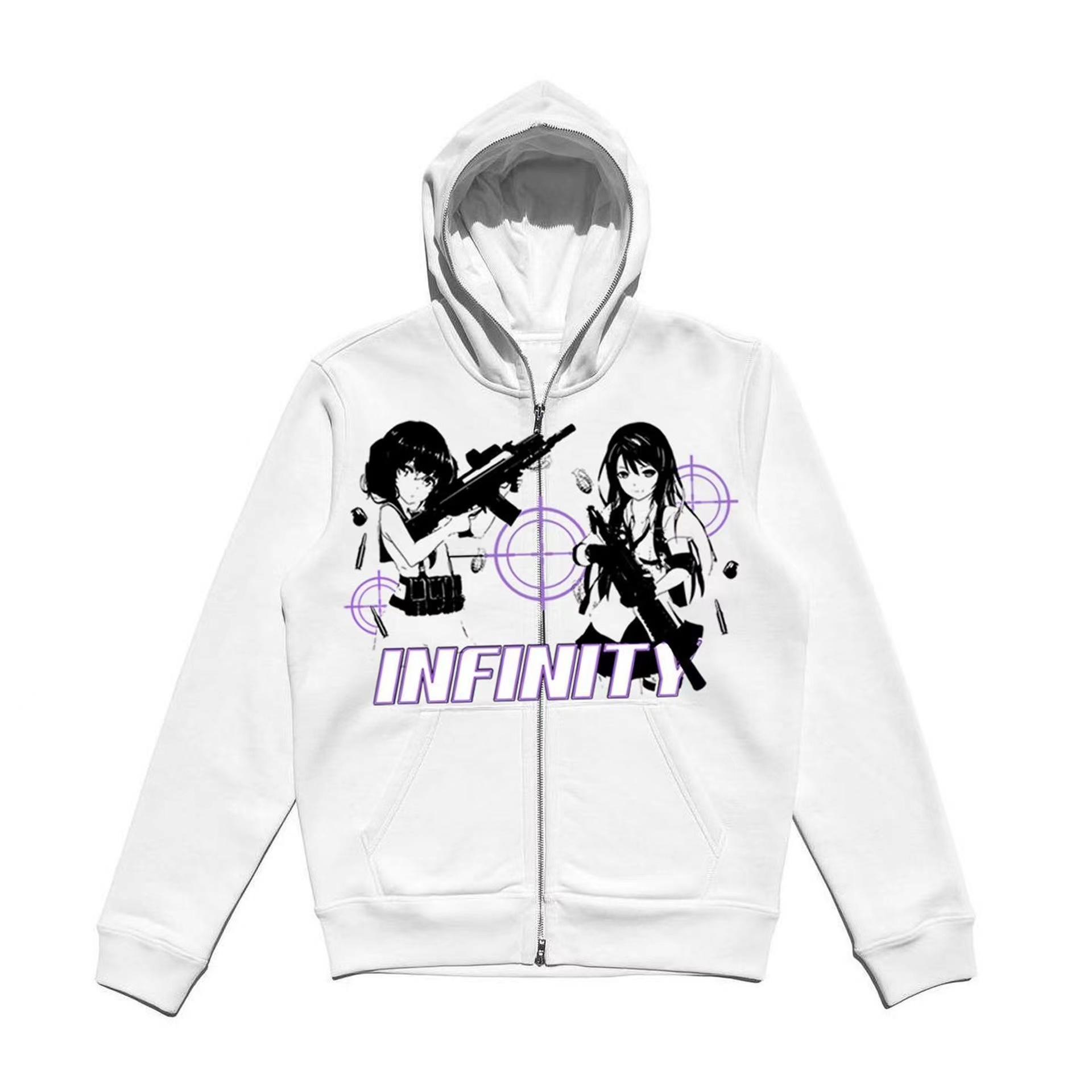 Gothic Harajuku Zip-up Hoodie For Men And Women With Gun Girl Print_voghion.com