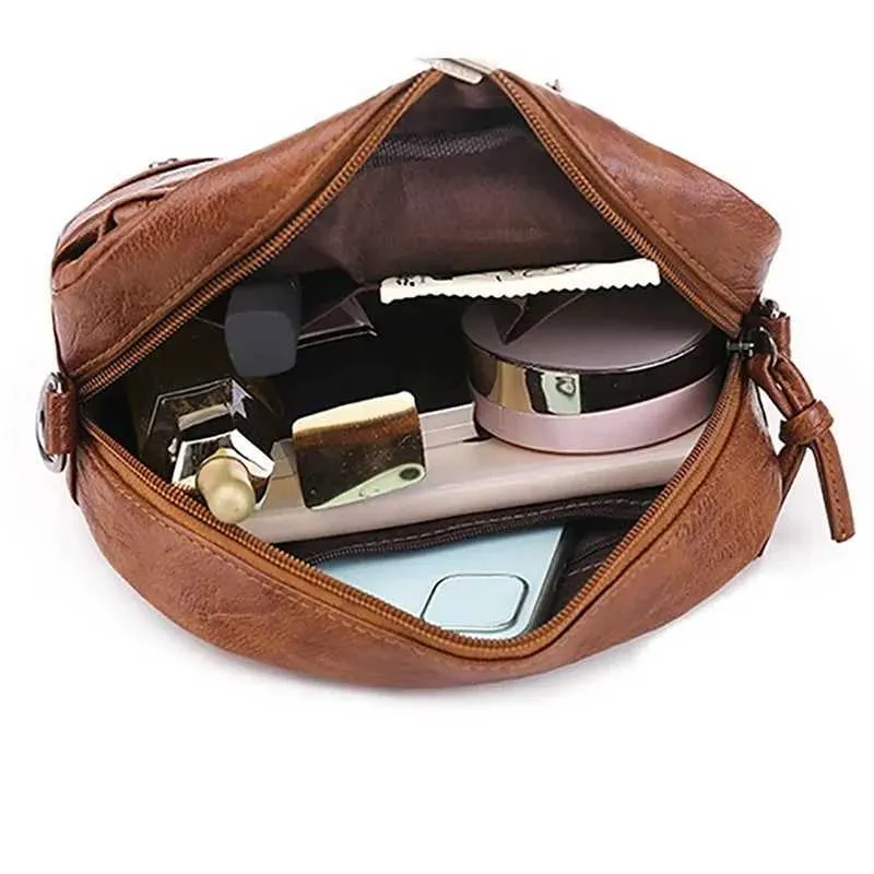 Women’s Leather Crossbody Bag With Three Layers And Multi Pockets_voghion.com