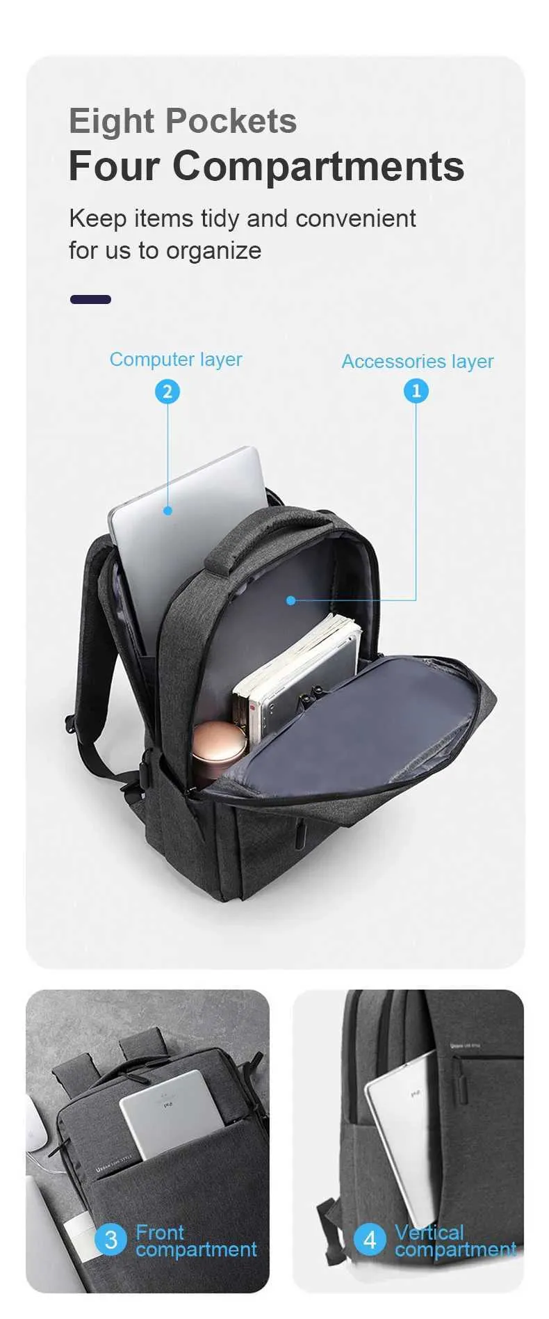 Sac à dos de voyage de grande capacité pour ordinateur portable 15,6 17,3 pouces, sac à dos étanche pour homme, multi-poches, C241107_voghion.com
