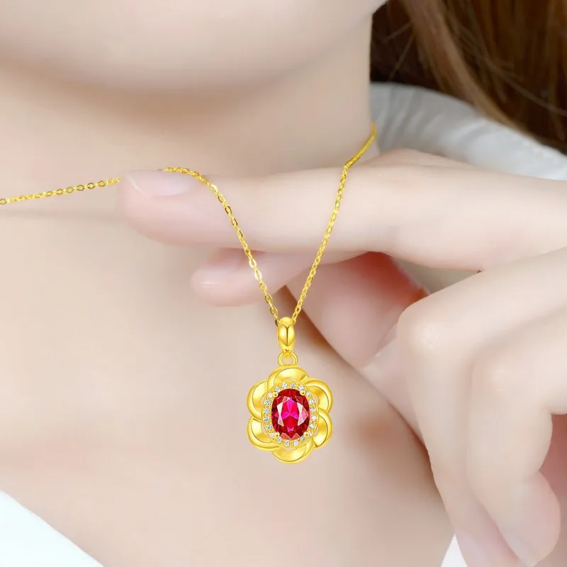 Collane con ciondolo rotante SUOWER Ametista Verde Tormalina Fiore Collana Moda Rosso Prugna A Forma di Fiore_voghion.com