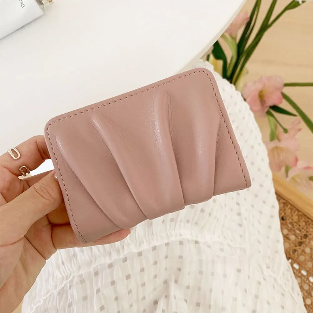 New Wrinkled Bag Anti Thief Solid Color Card Case Ultrathin PU Leather Short Purse Woman_voghion.com